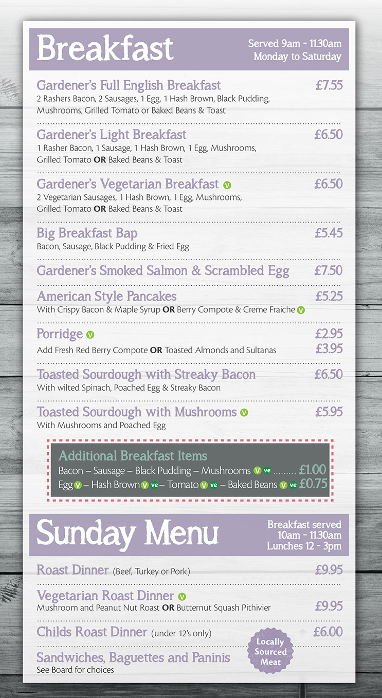 Breakfast Menu Restaurant Trioscape Garden Centre