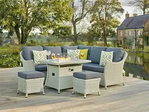 Monterey Modular Sofa with Mini Ceramic Firepit Casual Dining Table & 2 Stools - image 2