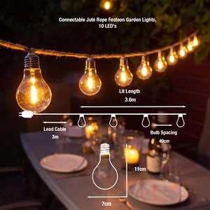 10 Connectable Jute String Festoon Lights - Warm White - image 2