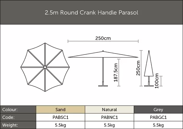 2.5m Brushed Aluminium Parasol - Grey - image 2