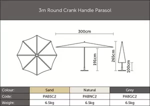 3m Brushed Aluminium Parasol - Sand - image 2