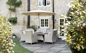 Chedworth 140cm Round Table, 60cm Lazy Susan, 6 High-Back Armchairs & Parasol - Sandstone - image 2