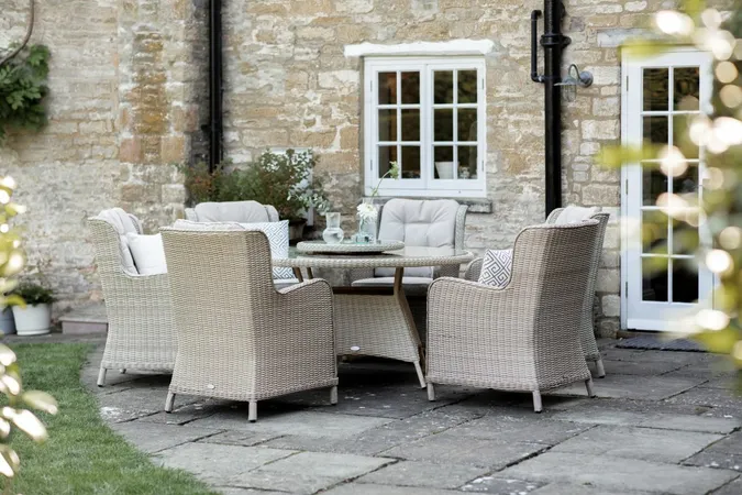 Chedworth 140cm Round Table, 60cm Lazy Susan, 6 High-Back Armchairs & Parasol - Sandstone - image 3