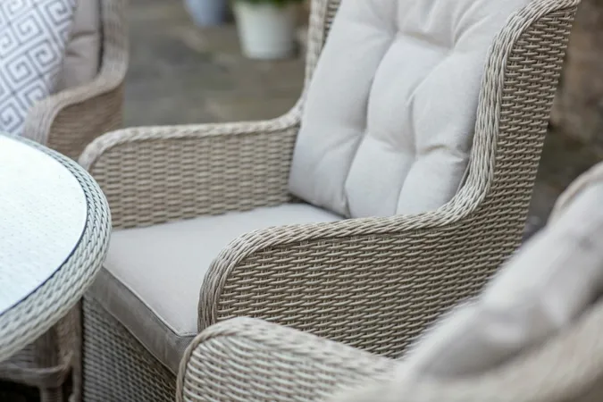 Chedworth 140cm Round Table, 60cm Lazy Susan, 6 High-Back Armchairs & Parasol - Sandstone - image 4