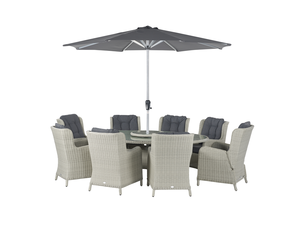 Chedworth 220 x 145cm Elliptical Table, 60cm L/S, 2 Recliners, 6 Arrmchairs & Parasol - Dove Grey - image 1