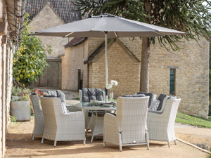 Chedworth 220 x 145cm Elliptical Table, 60cm L/S, 2 Recliners, 6 Arrmchairs & Parasol - Dove Grey - image 2
