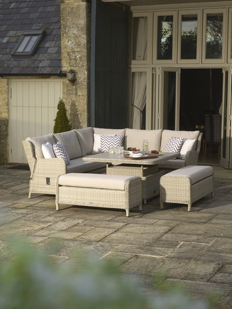 Chedworth Reclining Square Sofa with Square Ceramic Adjustable Table & 2 Benches - Sandstone - image 2