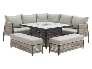 Mauritius Modular Sofa with Square Casual Dining Table with Ceramic Top & Firepit & 2 Benches - image 1