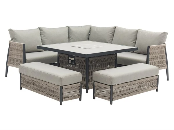 Mauritius Modular Sofa with Square Casual Dining Table with Ceramic Top & Firepit & 2 Benches - image 2