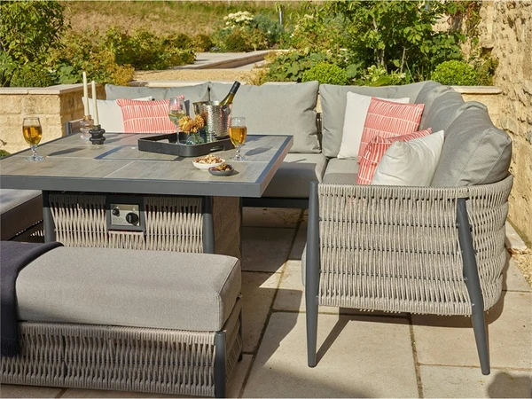 Mauritius Modular Sofa with Square Casual Dining Table with Ceramic Top & Firepit & 2 Benches - image 3