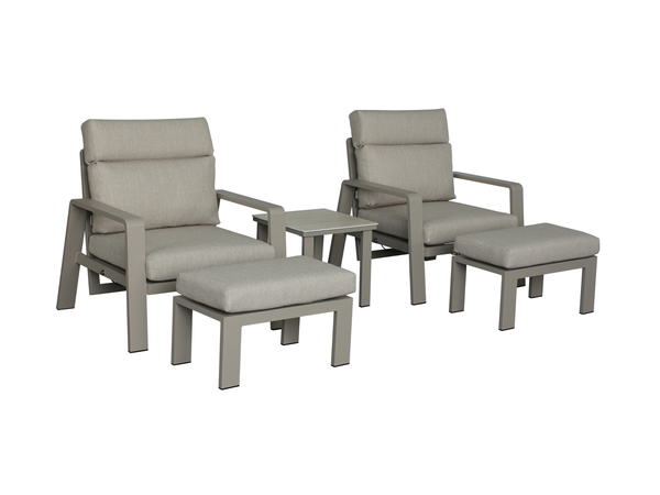 Prague 2 x Reclining Sofa Chairs with Footstools & Sinterstone Side Table - Latte - image 1