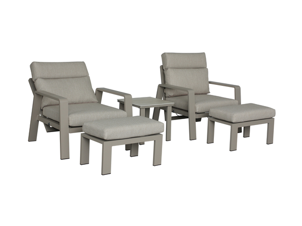 Prague 2 x Reclining Sofa Chairs with Footstools & Sinterstone Side Table - Latte - image 2