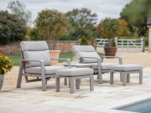 Prague 2 x Reclining Sofa Chairs with Footstools & Sinterstone Side Table - Latte - image 3