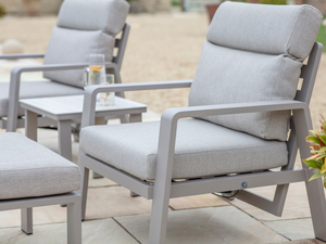 Prague 2 x Reclining Sofa Chairs with Footstools & Sinterstone Side Table - Latte - image 4