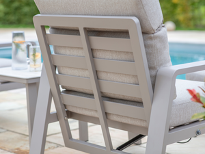 Prague 2 x Reclining Sofa Chairs with Footstools & Sinterstone Side Table - Latte - image 5