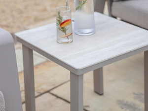 Prague 2 x Reclining Sofa Chairs with Footstools & Sinterstone Side Table - Latte - image 6