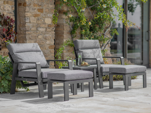Prague 2 x Reclining Sofa Chairs with Footstools & Sinterstone Side Table - Anthracite - image 3