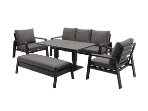 Prague 3 Seat Sofa With Rectangle Piston Adjustable Table, 2 Sofa Chairs & Bench - Anthracite - image 1