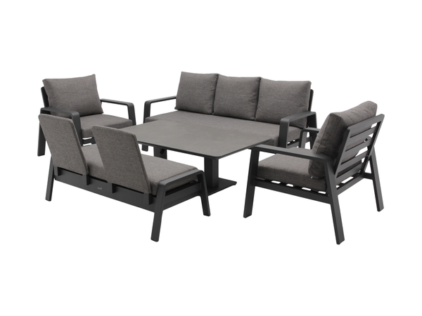 Prague 3 Seat Sofa With Rectangle Piston Adjustable Table, 2 Sofa Chairs & Bench - Anthracite - image 2