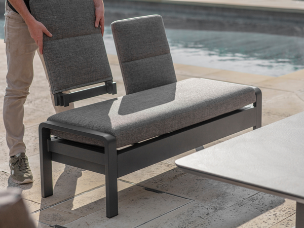 Prague 3 Seat Sofa With Rectangle Piston Adjustable Table, 2 Sofa Chairs & Bench - Anthracite - image 7