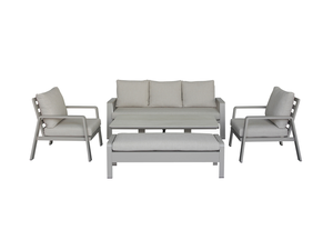 Prague 3 Seat Sofa With Rectangle Piston Adjustable Table, 2 Sofa Chairs & Bench - Latte - image 2