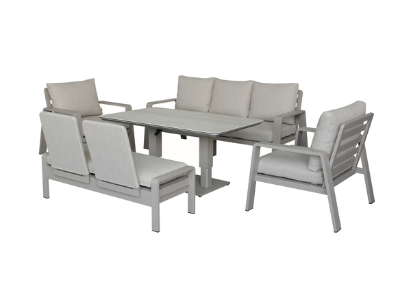 Prague 3 Seat Sofa With Rectangle Piston Adjustable Table, 2 Sofa Chairs & Bench - Latte - image 1