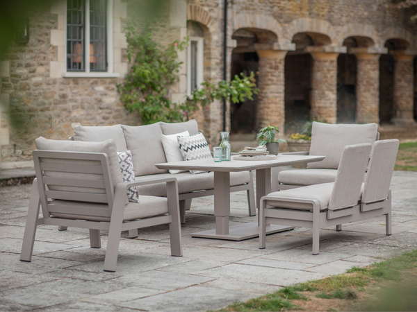 Prague 3 Seat Sofa With Rectangle Piston Adjustable Table, 2 Sofa Chairs & Bench - Latte - image 3