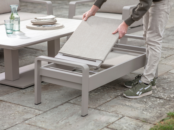 Prague 3 Seat Sofa With Rectangle Piston Adjustable Table, 2 Sofa Chairs & Bench - Latte - image 7