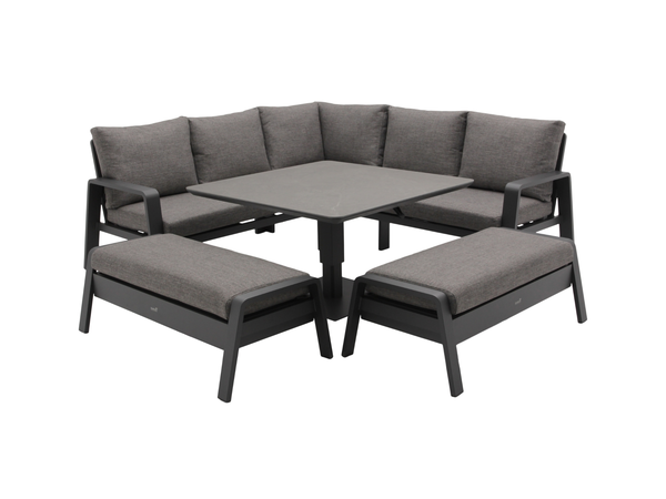 Prague Square Sofa with Piston Adjustable Table & 2 Benches - Anthracite - image 1