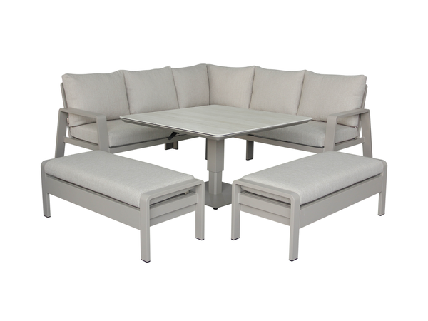 Prague Square Sofa with Piston Adjustable Table & 2 Benches - Latte - image 1