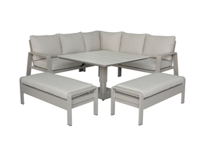 Prague Square Sofa with Piston Adjustable Table & 2 Benches - Latte - image 1