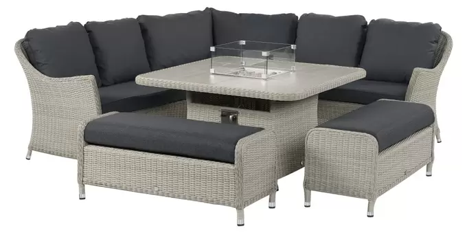 Monterey Modular Sofa with Square Ceramic Casual Dining Table with Firepit & 2 Benches - image 1
