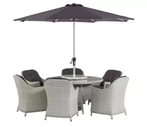 Monterey 140cm Round Table, 60cm Lazy Susan, 6 Armchairs & Parasol - image 1