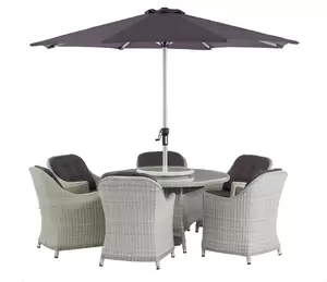 Monterey 140cm Round Table, 60cm Lazy Susan, 6 Armchairs & Parasol - image 4