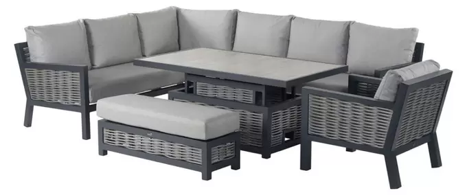 Portofino Wicker Rectangle Modular Sofa with Adjustable Ceramic Top Table, Bench & Chair - image 1
