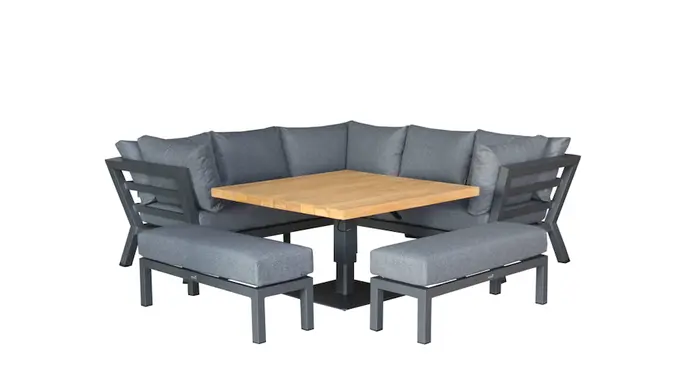 San Marino Square Sofa with Square Piston Teak Table & 2 Benches - FSC - Slate