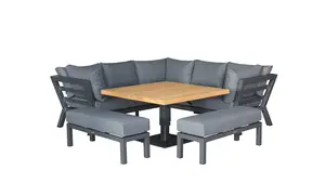 San Marino Square Sofa with Square Piston Teak Table & 2 Benches - FSC - Slate