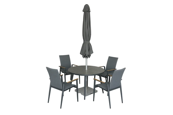 Sofia 110cm Round Table with 4 Deluxe Armchairs, Parasol & Base - Anthracite - image 2