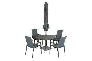 Sofia 110cm Round Table with 4 Deluxe Armchairs, Parasol & Base - Anthracite - image 2