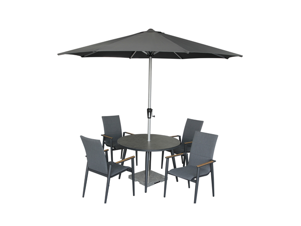 Sofia 110cm Round Table with 4 Deluxe Armchairs, Parasol & Base - Anthracite - image 1