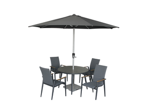 Sofia 110cm Round Table with 4 Deluxe Armchairs, Parasol & Base - Anthracite