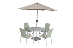 Sofia 110cm Round Table with 4 Deluxe Armchairs, Parasol & Base - Green