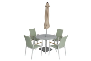 Sofia 110cm Round Table with 4 Deluxe Armchairs, Parasol & Base - Green - image 2