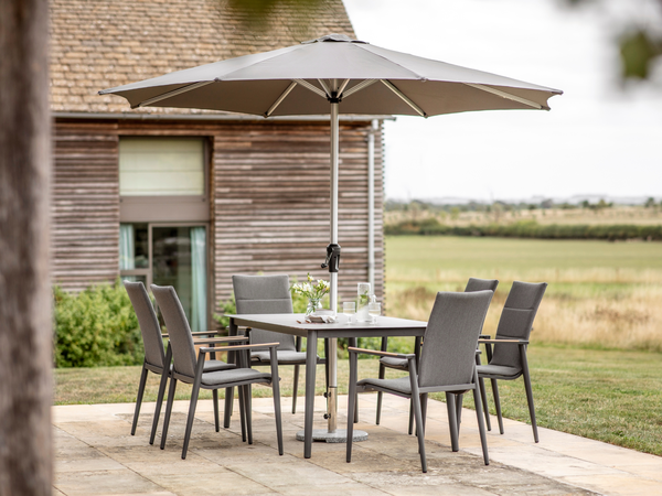 Sofia 165 x 95cm Rectangle Table with 6 Deluxe Armchairs, Parasol & Base - Anthracite - image 2