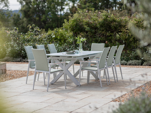 Sofia 200/260 x 95cm Ext X Frame Rectangle Table with 8 Deluxe Armchairs - Green - image 2