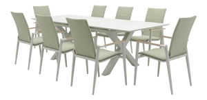 Sofia 200/260 x 95cm Ext  X Frame Rectangle Table with 8 Deluxe Armchairs - Green - image 1