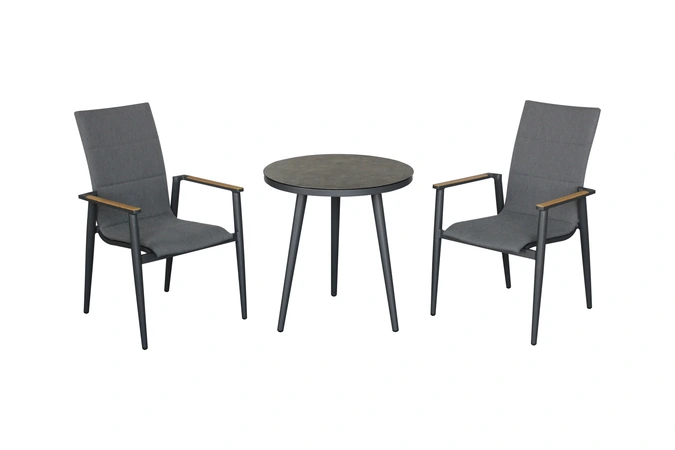 Sofia 80cm Round Bistro Table with 2 Deluxe Armchairs - Anthracite - image 1
