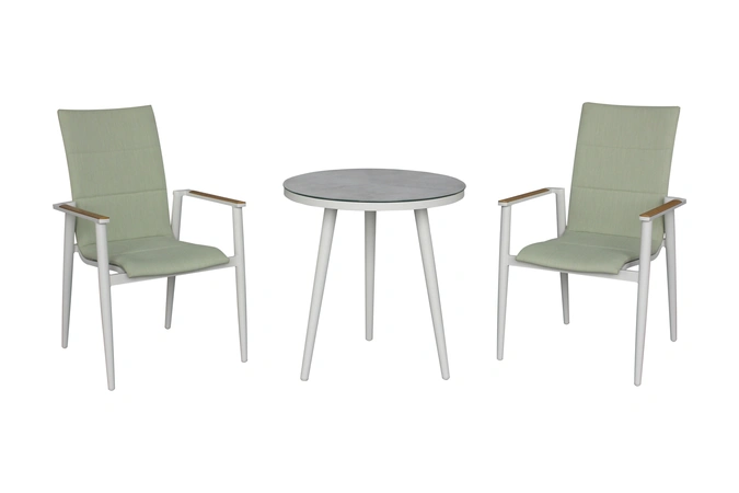 Sofia 80cm Round Bistro Table with 2 Deluxe Armchairs - Green