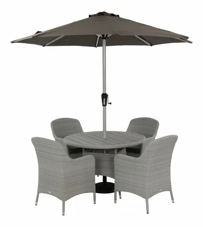 Tetbury 110cm Tree-Free Round Table with 4 Armchairs, Parasol & Base - Graphite - image 1