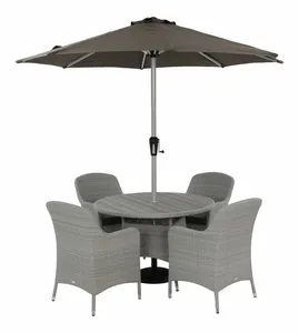 Tetbury 110cm Tree-Free Round Table with 4 Armchairs, Parasol & Base - Graphite - image 1